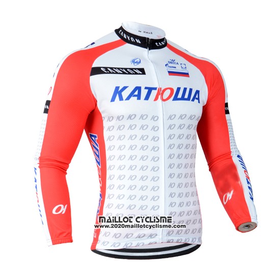 2014 Maillot Ciclismo Katusha Blanc et Rouge Manches Longues et Cuissard